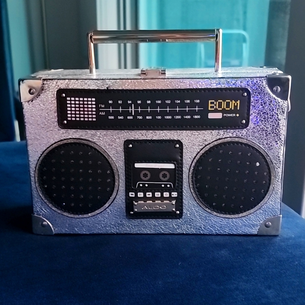 Aldo Boom Box silver & gold clutch